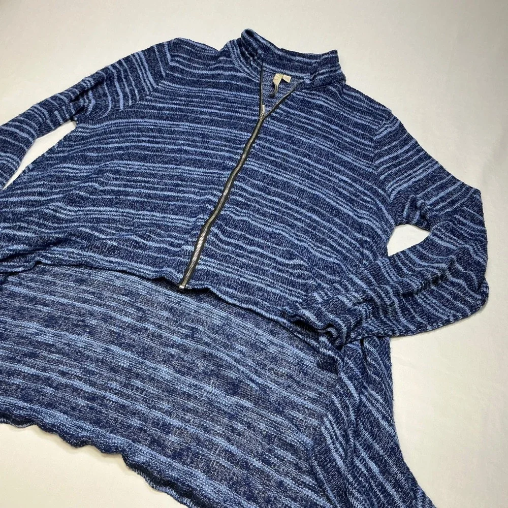 Striped Zip Up‎ Cardigan Hi-Lo Hem Lightweight Sweater Top XL
